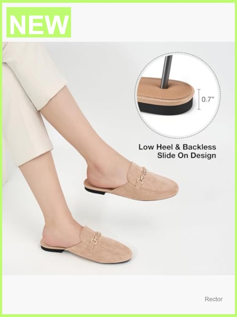 Faux Suede Mules with Crystal Buckle - Lightweight Slip On Flats for Office - Picture 6 of 7